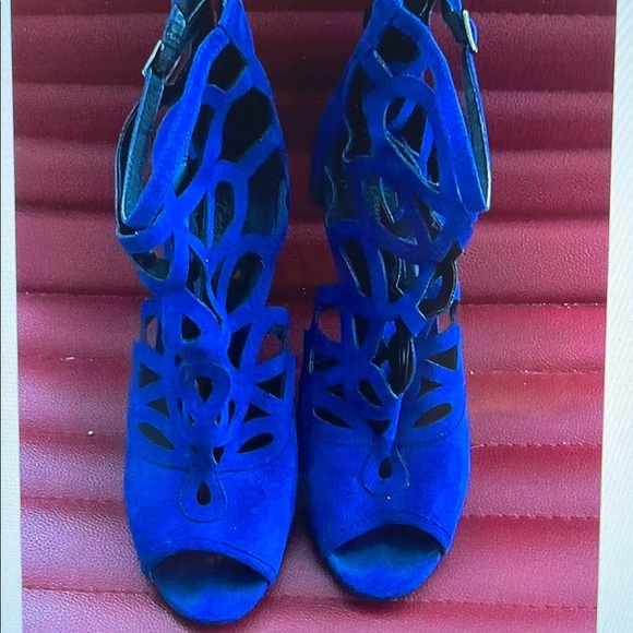Heart Soul Shoes - Heart Soul Blue Stiletto Suede like  Heels with Peep-Toe Design.